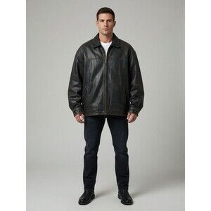 Oversize Authentic 90s Vintage Leatherwear Lamb Black Zip Up Jacket Men's 3xL